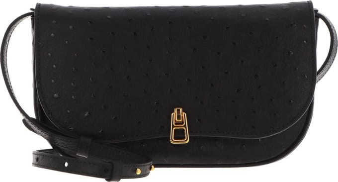 COCCINELLE Leren Schoudertas Magie Ostrich Mini Crossover Bag Noir Zwart