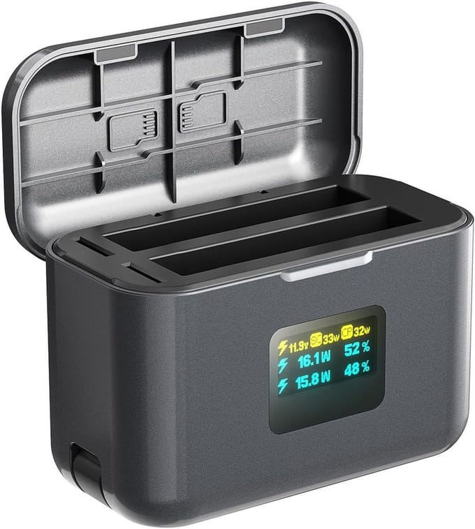 Dubbele Batterijlader - Batterijhub LCD - Camera Accu Laden - Dubbele SD Kaart - 10 x 9 x 5 cm