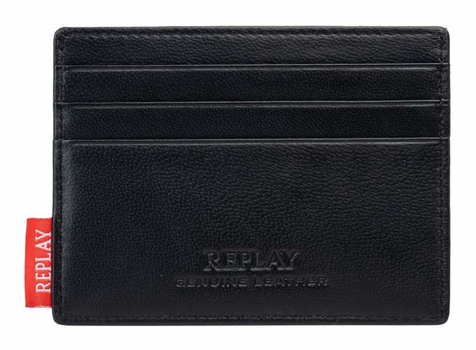 REPLAY Leren Kaarthouder Credit Card Holder Black Zwart