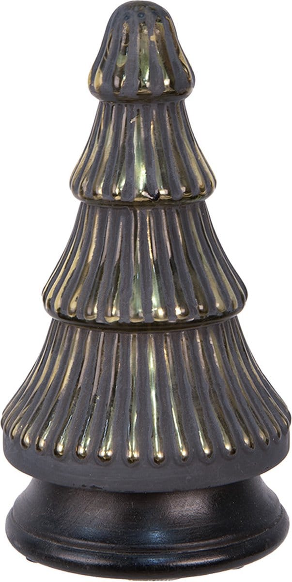 Clayre & Eef Kerstdecoratie Kerstboom Ø 14x25 cm Grijs Goudkleurig Glas