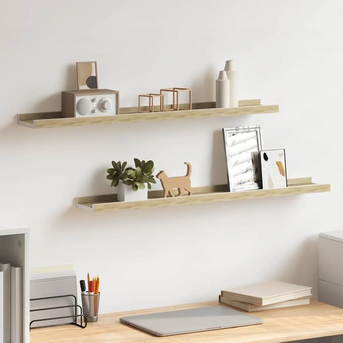 vidaXL - Wandschappen - 2 - st - 80x9x3 - cm - wit - en - sonoma - eikenkleurig