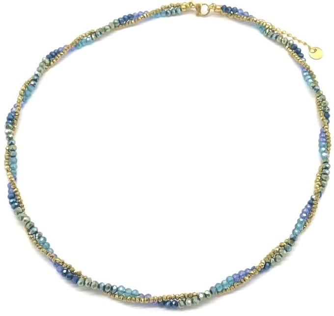 Ketting met Kralen - RVS - Lengte 39-45 cm - Lichtblauw