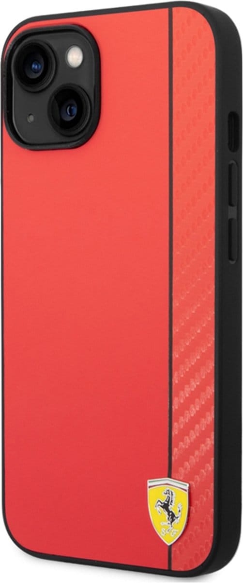 Ferrari Smooth Carbon Back Case - Geschikt voor Apple iPhone 14 Plus (6.7") - Rood