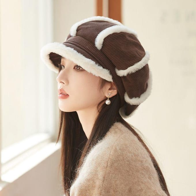 Rand Rand Achtkantige Baret Dames Veelzijdige Winter Warme Hoed One size beige