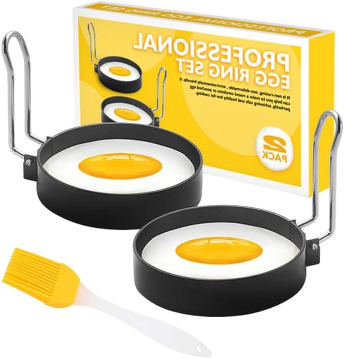 Pannenkoekvorm 2 stuks - Eierring set - Ontbijt maken - Inklapbaar handvat - 7.5 cm diameter - Zilverkleurig