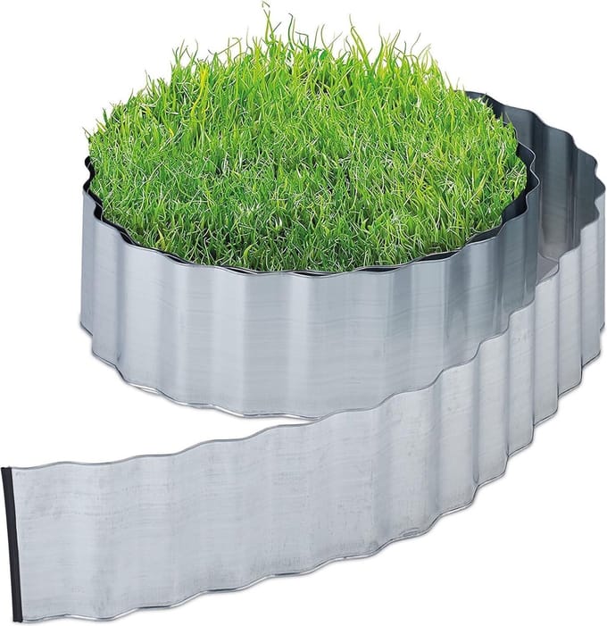 Borderrand metaal gras kantopsluiting 8 meter flexibel zilver - randbegrenzing voor perk en gazon Lawn Edging