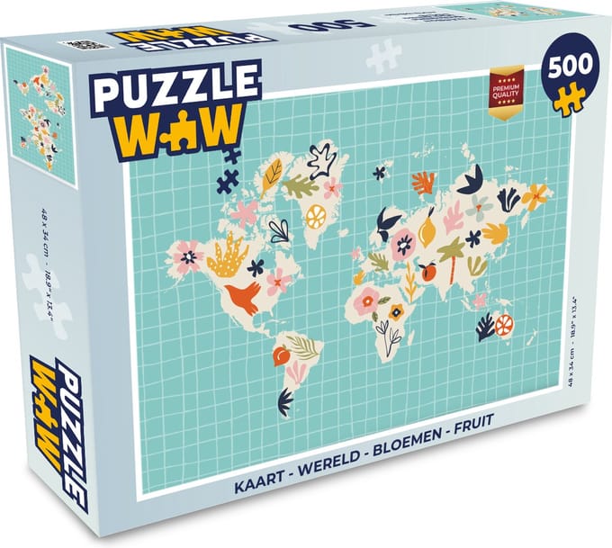 Puzzel Kaart - Wereld - Bloemen - Fruit - Legpuzzel - Puzzel 500 stukjes