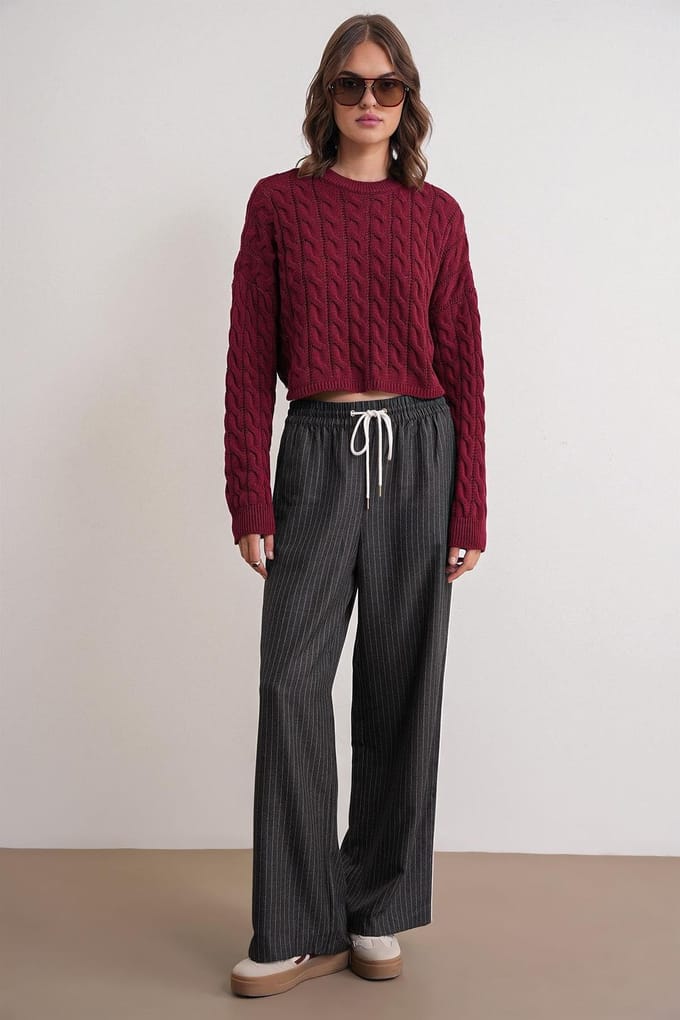 Cable Knit Patroon Ronde Hals Trui