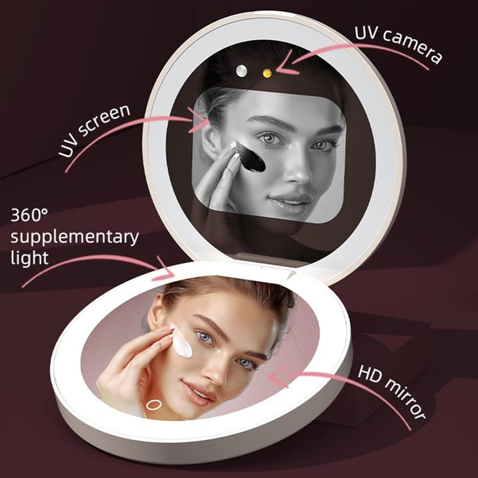 Slimme Zonnebrandcrème UV Spiegel met UV Camera voor Zonnebrandcrème Test LED Invullicht 3 Lichtmodi Reizen wit