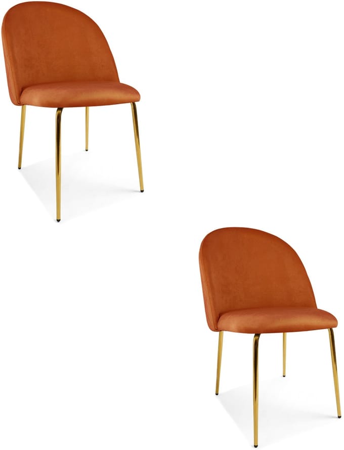 Set van 2 eetkamerstoelen INCA - Koperkleurig fluweel - Gouden metalen poten - Modern design