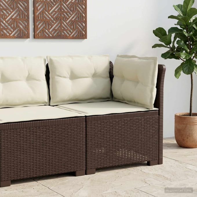 vidaXL - Eén-zits - Tuin - Sofa - met - Kussens - Rieten - Look - PP - Bruin