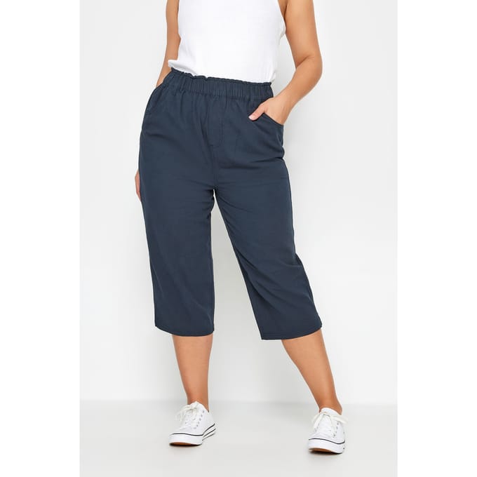 Yours Cropped Broek Van Katoen Met Elastische Taille In Donkerblauw Size 44