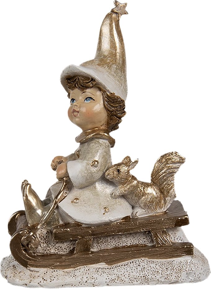 Clayre & Eef Decoratie Beeld Kabouter 11 cm Beige Polyresin