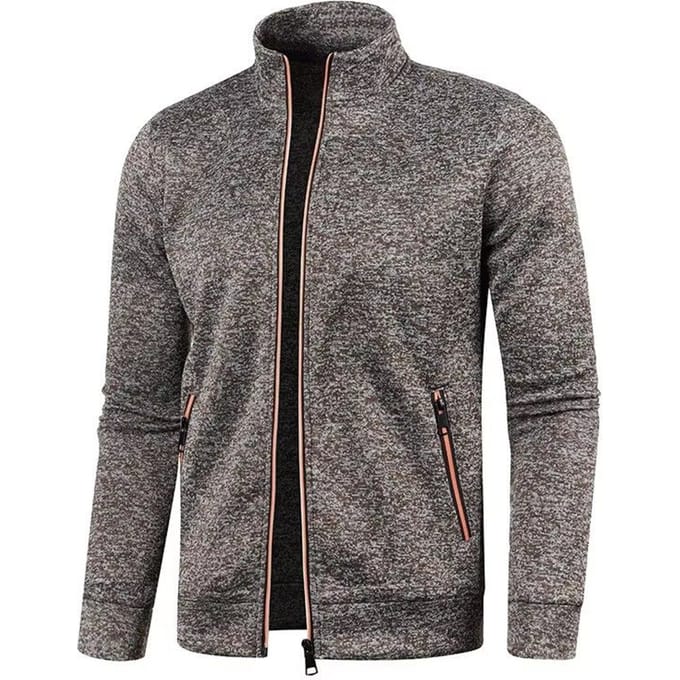 Winter Heren Lange Rits Gebreide Trui met Dunne Velours Mouwen Trui Jas In Grote Maat 4XL donkerbruine kleur