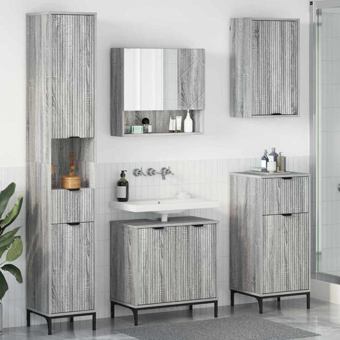 vidaXL - Badkamermeubel - Set - 4 - st - Grijs - Sonoma - Samengesteld - hout, - metaal