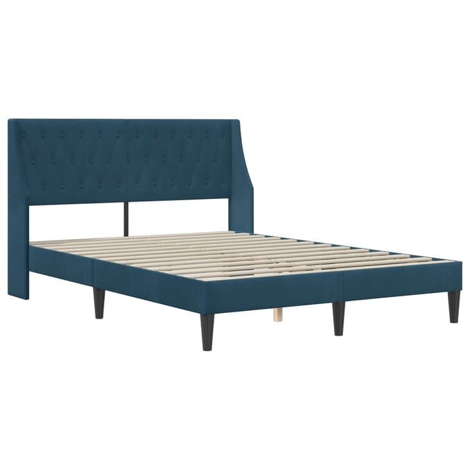 vidaXL - Bedframe - met - hoofdeinde - Blauw - 140 - x - 190 - cm - Fluweel