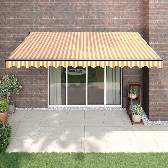 vidaXL - Uitschuifbare - luifel - Geel - en - Wit - met - Antraciet - Frame - 4 - × - 3 - m
