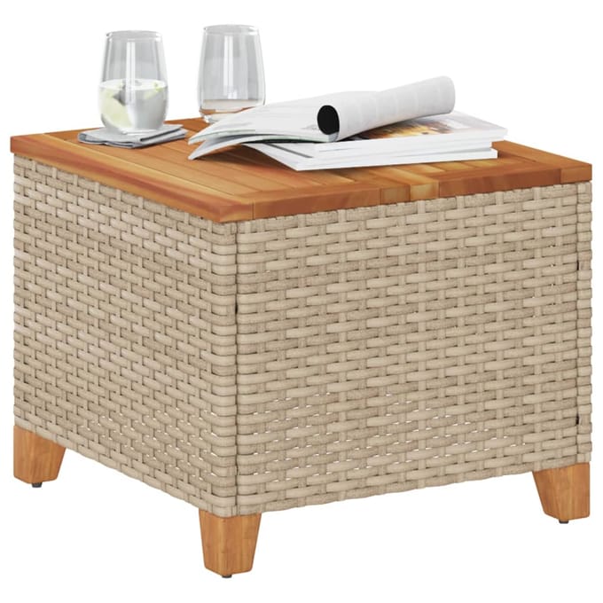 vidaXL - Tuintafel - 45x45x37 - cm - poly - rattan - en - acaciahout - beige