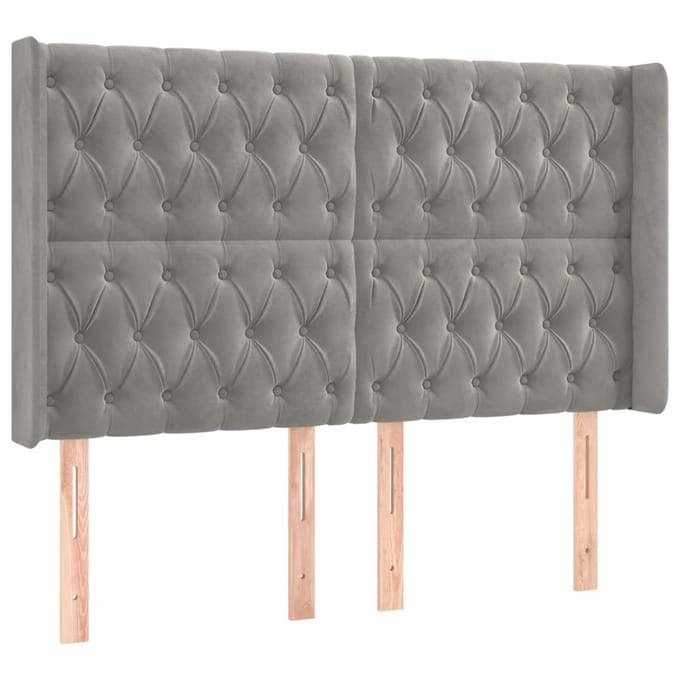 vidaXL - Hoofdbord - LED - 147x16x118/128 - cm - fluweel - lichtgrijs