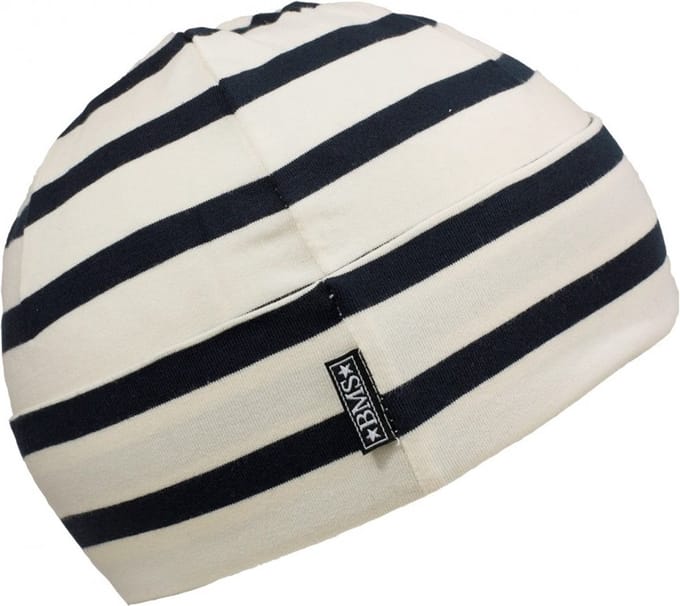 BMS kinderhoedje met strepen, wit/marineblauw