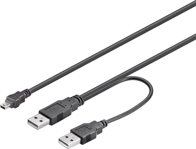 USB2.0 Y-kabel USB Mini 5p naar 2x USB-A - 0,60 meter