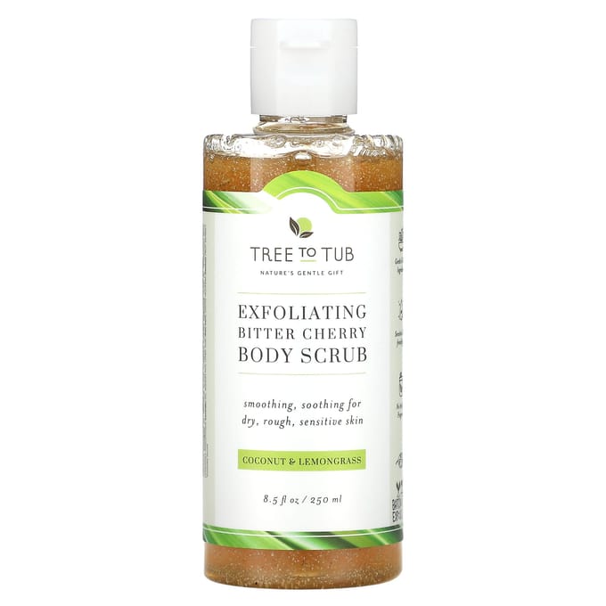 Tree To Tub, Exfoliating Bitter Cherry Body Scrub, Coconut and Lemongrass, 8.5 fl oz (250 ml) white