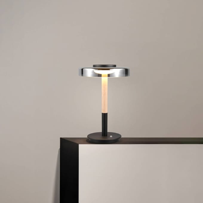 Trio Lighting LED tafellamp Celeste chroom/hout 35 cm glas/metaal Touchdim