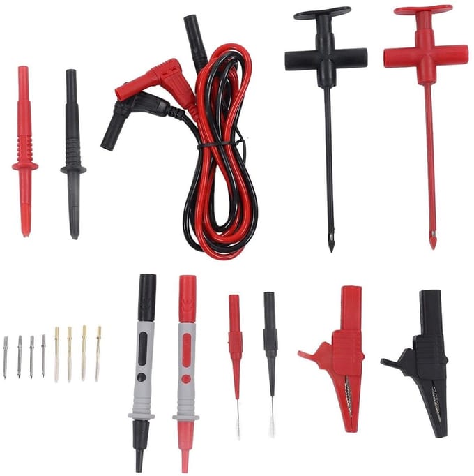 Meetsnoerenset - Testkabels Krokodillenclip - Elektrisch Testen - Dubbele Isolatie Messing Tips - 30VAC-60VDC - Multicolor