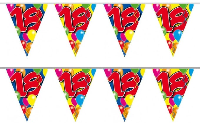 18 jaar Leeftijd versiering vlaggenlijn / vlaggetjes - 2x - slinger - 10 meter - kunststof