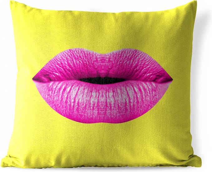Tuinkussen - Lippen - Roze - Geel - 40x40 cm - Weerbestendig