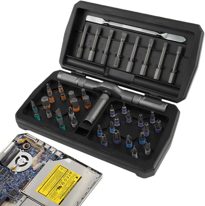 Ratelschroevendraaierset - Magnetische Bitset - Klusjes Thuis - 43-in-1 Precisie Bits - 17.5 x 9.2 x 4 cm - Grijs