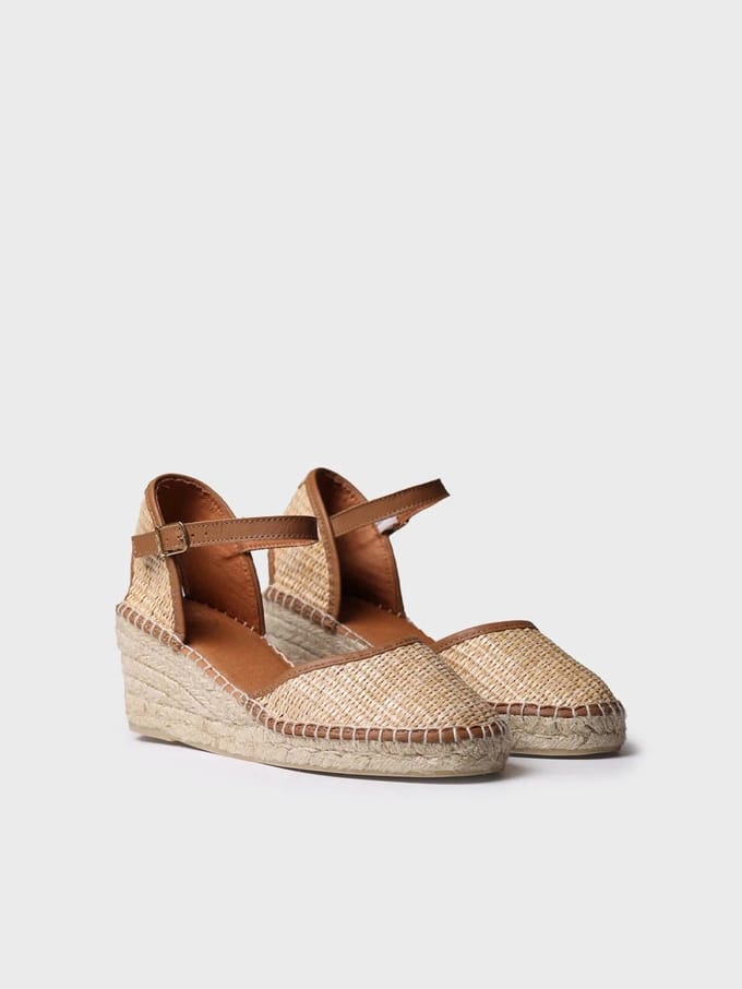 Espadrille met sleehak voor dames van gevlochten raffia | SONIA-RP