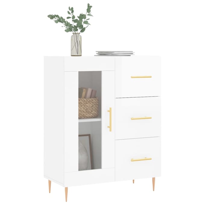 vidaXL - Dressoir - 69,5x34x90 - cm - bewerkt - hout - hoogglans - wit