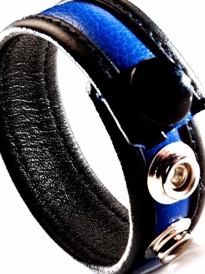 Leren cockstrap zwart-blauw