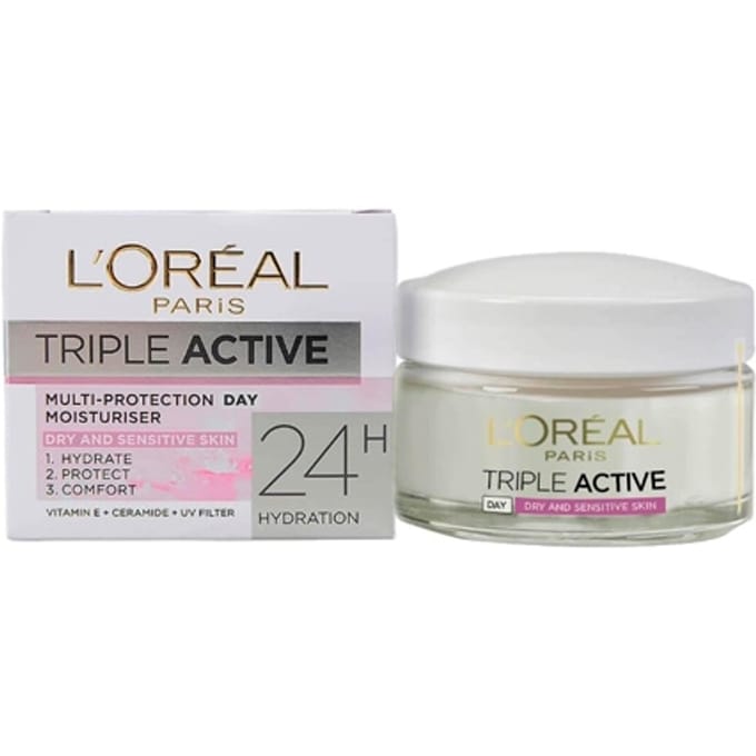 L'Oréal Triple Active Dagcrème - 50 ml (voor droge en gevoelige huid)
