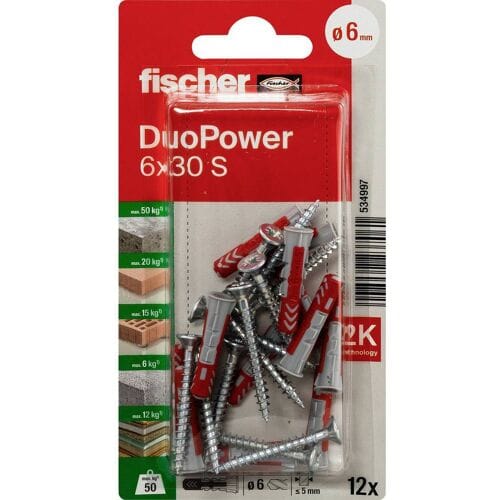 Fischer 534997 DuoPower 6 x 30 S K NV Pluggenset 30 mm 6 mm 1 set(s)