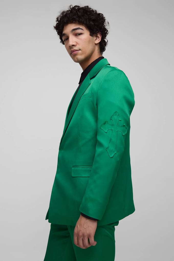 Rechte pasvorm cross appliqué pakblazer | Green | Size Medium