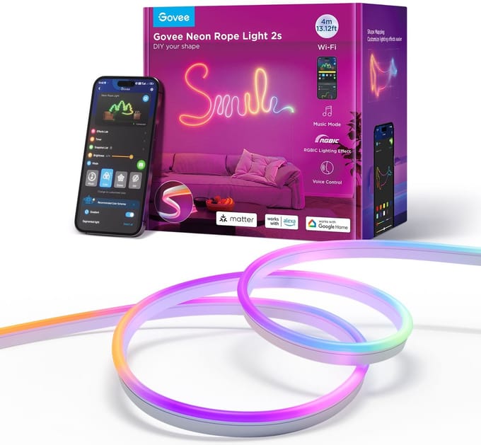 Govee slimme witte neon ledstrip 4m Matter RGBIC - extra flexibel