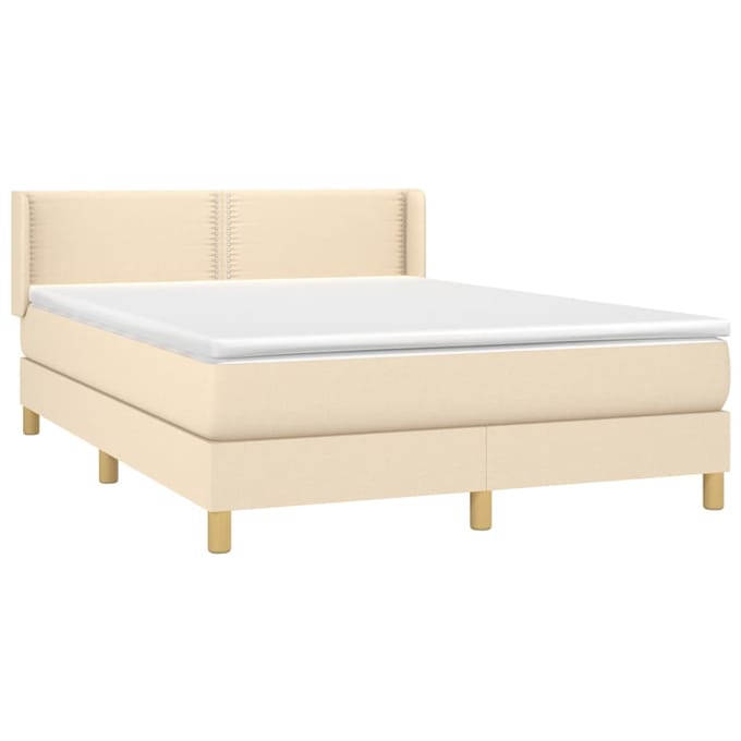 vidaXL - Boxspring - met - matras - stof - crèmekleurig - 140x190 - cm