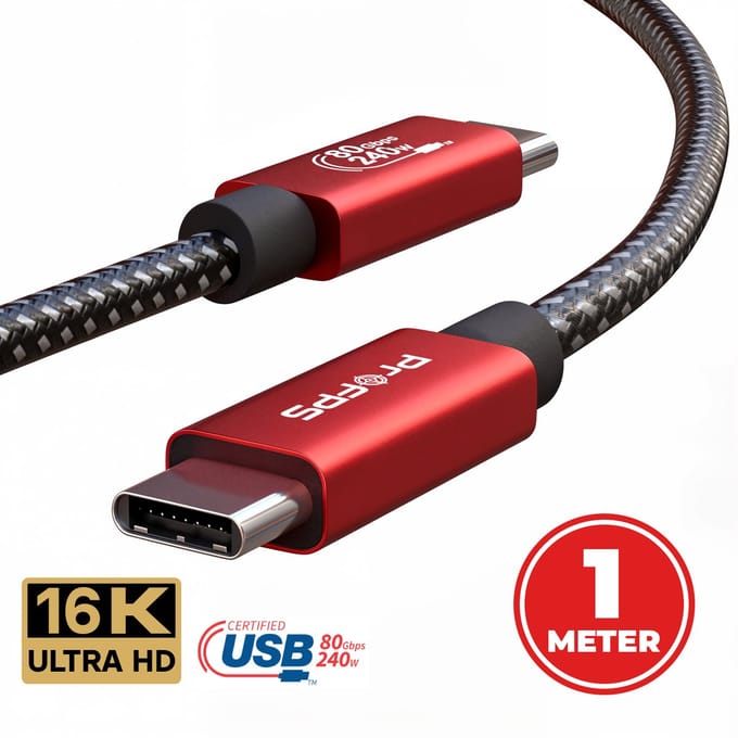 ProFPS USB-C naar USB-C Kabel - 1 Meter - USB4.0 v2 - 240W - 80Gbps