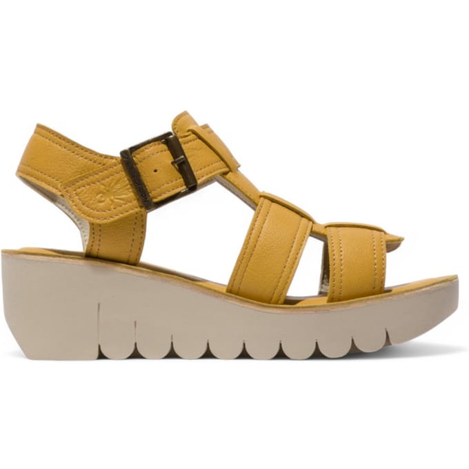 Fly London Dames YUDD236FLY Bumblebee Gele Leren Sandalen Espadrille Platform Wedges