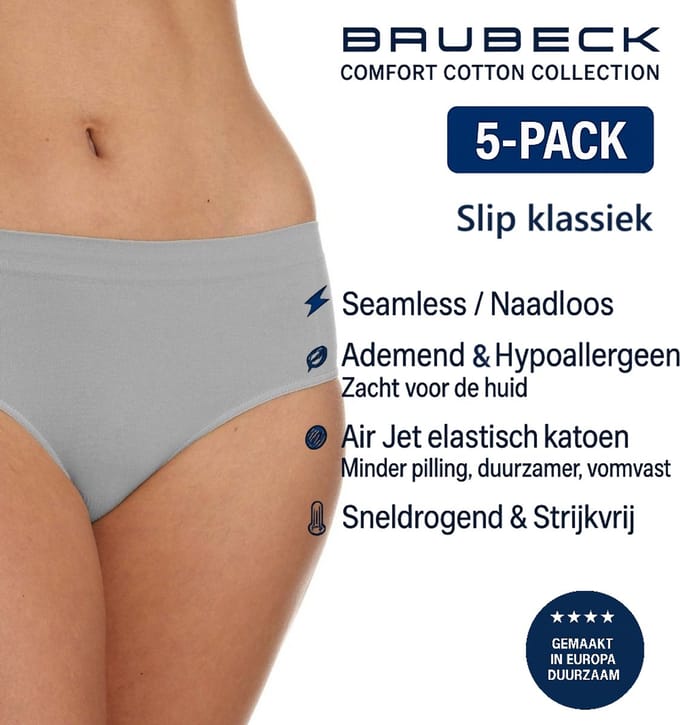 Brubeck Dames Slip Klassiek – Naadloos (Seamless) Elastisch Katoen – 5-Pack - Grijs XL