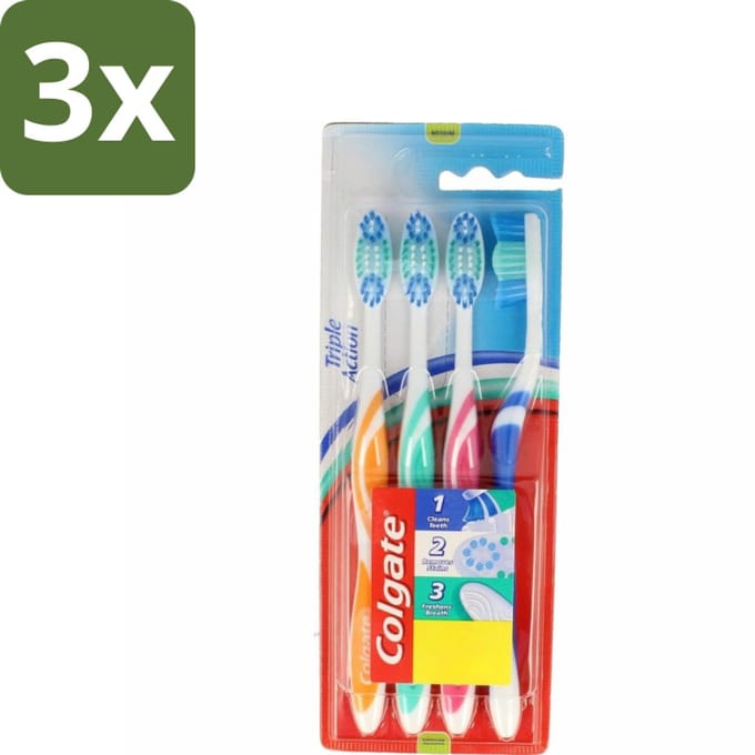 Colgate - Tandenborstels - Triple Action - Medium - 4 borstels - Bulkverpakking - 3 stuks