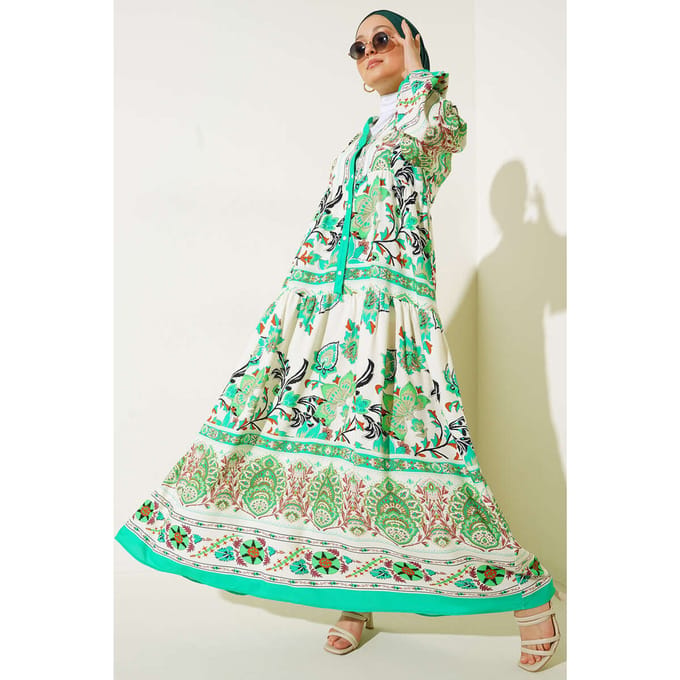 Geprinte V-hals Maxi Jurk