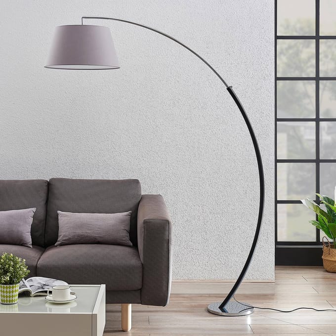 Lucande vloerlamp Evelyna, grijs/zwart, metaal, 192cm