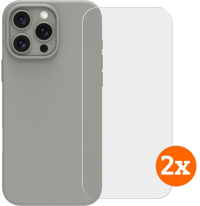 BlueBuilt Back Cover iPhone 16 Pro Max Grijs + Screenprotector Glas Duo Pack