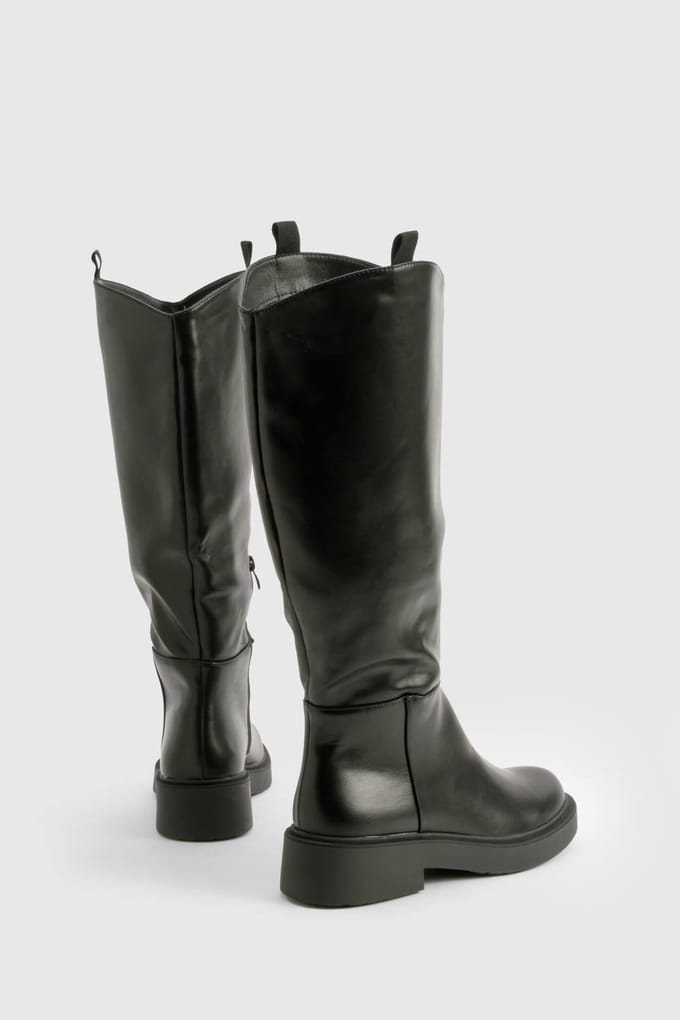 boohoo Dames Tab Detail Kniehoge Laarzen | Black | Maat: 3