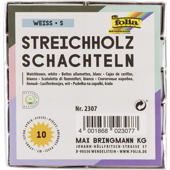 Luciferdoosjes Folia klein 53x37x11mm 10 stuks wit