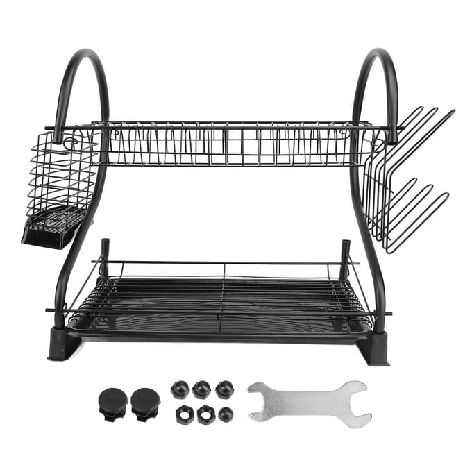 Afwasrek 2 Laags IJzer Ruimtebesparend Grote Capaciteit Afwasdroger Opbergrek Organizer voor gray