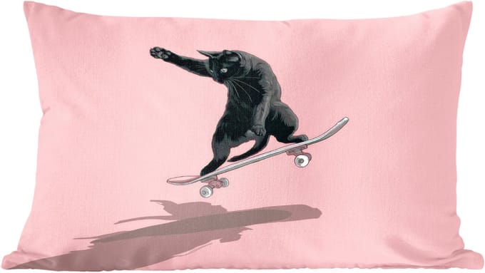 Sierkussens - Kussentjes Woonkamer - 60x40 cm - Kat - Skateboard - Roze